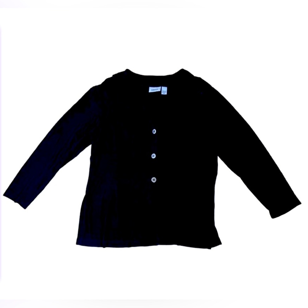 Chicos Travelers Cardigan Women’s Black Slinky Silver Buttons Size 3 (L)